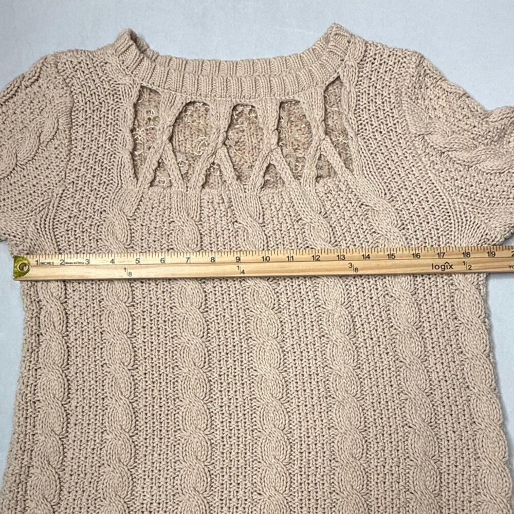 Lauren Conrad Cable Knit Sweater Floral Lace Inset Lattice Neckline Pullover - Picture 7 of 9